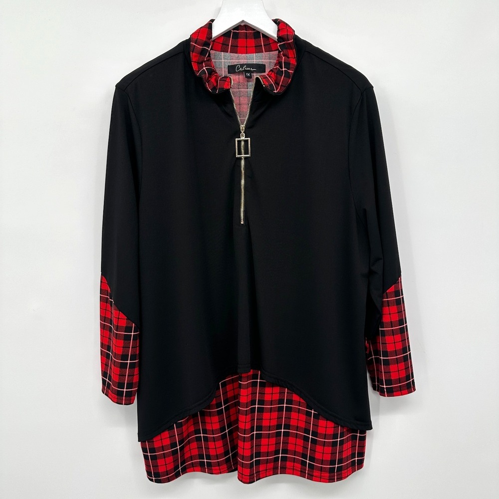 Calessa Tunic Top Shirt Size 1X Stretch Knit 3/4 Sleeve Twofer‎ Wihimsigoth Boho